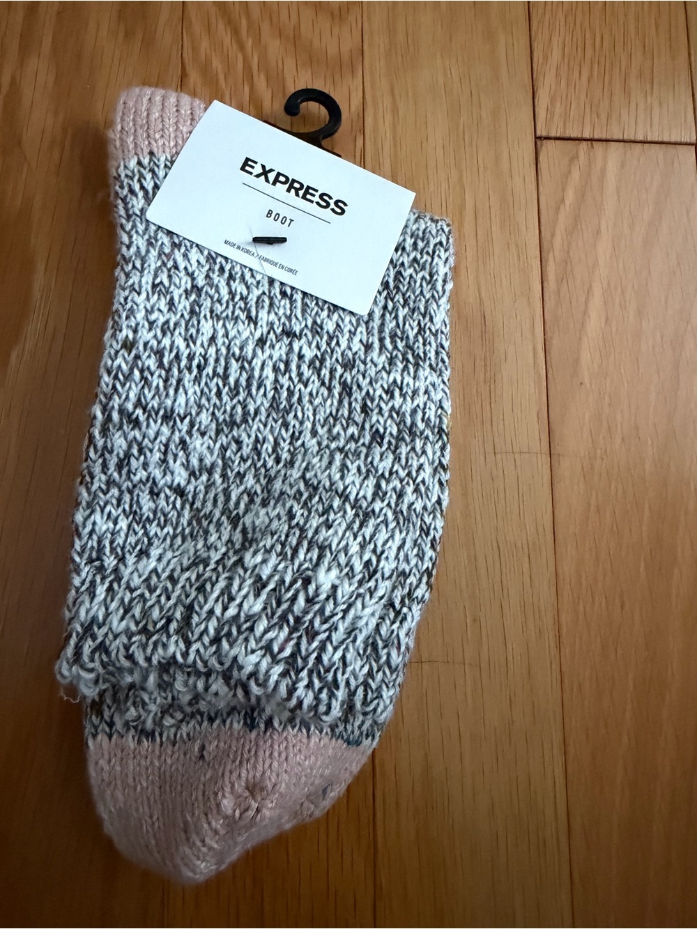 Express Marled Knit Boot Socks with Cream and Charcoal and Pink Accent NWT